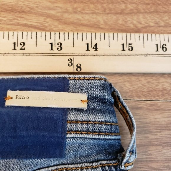 Pilcro & The Letterpress Slim Boyfriend Womens Jeans 26 Blue Patched Medium Rise - Picture 15 of 16